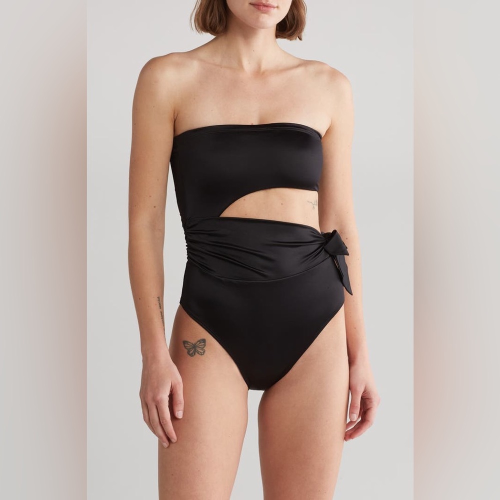 NWT Good American Side Tie Cutout One Piece Swimsuit Black Size 5 US XXL